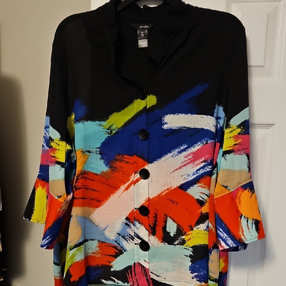 Ali Miles Multicolor Brushstroke Tunic Top